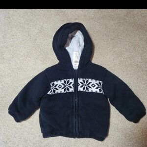 Vintage Absorba Navy Snowflake Sweater Zipper Hooded Kids 2T